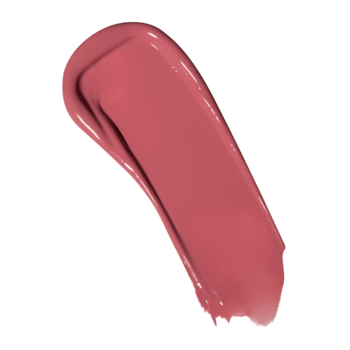 Róż w płynie Revolution Superdewy Blush Burst Rose All Day. Swatch koloru, lekko błyszcząca, różowa smuga.
