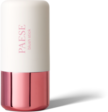 Paese Butter Blend Stick Peony, kremowy róż w sztyfcie. Biało-różowe opakowanie, widok z przodu.