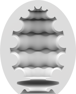 Biały Satisfyer Egg Single Riffle, jednorazowy masturbator męski, z widoczną pofalowaną teksturą wewnętrzną.