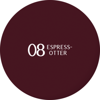 Okrągłe logo lakieru hybrydowego Stars Otternity 08 Espress-Otter. Bordowy krążek z białym napisem.