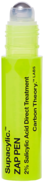 Carbon Theory Supacylic Zap Pen z 2% kwasem salicylowym, neonowo-zielony roller do cery trądzikowej, widok z przodu.