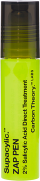 Neon zielony Carbon Theory Supacylic Zap Pen, 2% Salicylic Acid. Widok z przodu, czarne napisy.