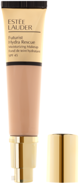 Estée Lauder Futurist Hydra Rescue podkład nawilżający SPF 45, beżowa tuba, złota pompka i otwarta nakrętka.