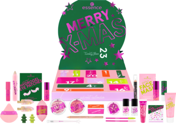 ESSENCE Little X-Mas Wonder ,kalendarz adwentowy z kosmetykami do makijażu i akcesoriami kosmetycznymi, 24 elementy,kompozycja-1
