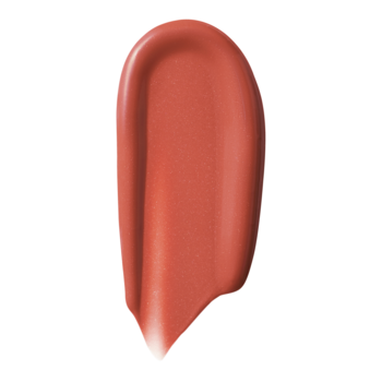 Swatch różu w płynie e.l.f. Camo Copper Etiquette. Miedziany, rozświetlający kolor z mokrym wykończeniem.