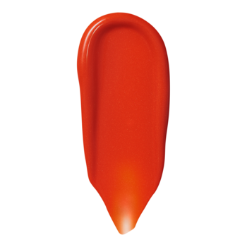 Intensywna, pomarańczowo-czerwona smuga płynnego różu e.l.f. Camo Gorg Orange na białym tle.