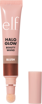 E.l.f. Halo Glow Beauty Wand Blush w odcieniu You Go Cocoa, różowa tubka z widoczną gąbeczką aplikatora.