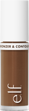 e.l.f. Camo Bronzer & Contour w płynie, odcień Deep Rich, brązowa butelka z białym wieczkiem.