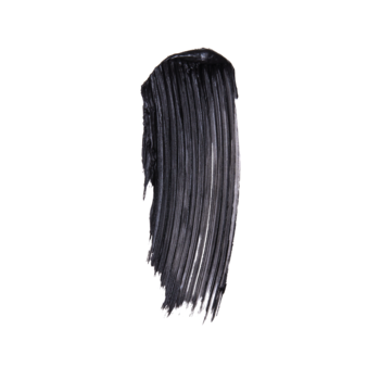 Tusz do rzęs e.l.f. Big Mood czarny, wodoodporny i pogrubiający, w formie gęstej, pionowej smugi z widocznymi pociągnięciami.