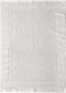 Biała mata chłonna 650gsm, kwadratowa, z miękką fakturą i obszytymi brzegami, widok z góry.