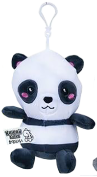 Biało-czarny pluszowy brelok panda Kawaii Króliczki 13 cm z różowymi policzkami i klipsem, widok z przodu.