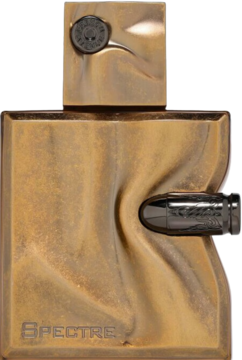 French Avenue Ghost Spectre, męska woda perfumowana, złota butelka z falistą teksturą i pociskiem.