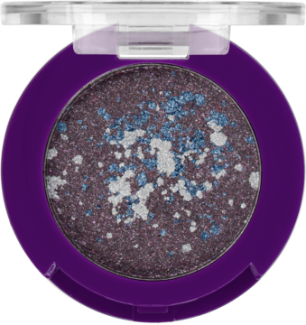 Wibo Rich Witch brokatowy topper do powiek, fioletowy cień z efektem mokrej tafli, srebrno-niebieskie drobinki, otwarty.