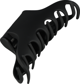 Czarna, lekka klamra do włosów z zapadkowym mechanizmem blokującym, widok z góry. Pewne trzymanie fryzury.