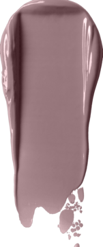 Swatch płynnego kosmetyku w odcieniu mauve, z błyszczącą, kremową teksturą i zaschniętymi detalami.