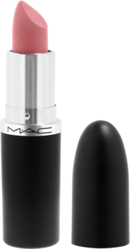 Matowa pomadka MAC Ximal Silky Matte w odcieniu Mehr, z otwartym sztyftem i czarną skuwką obok.