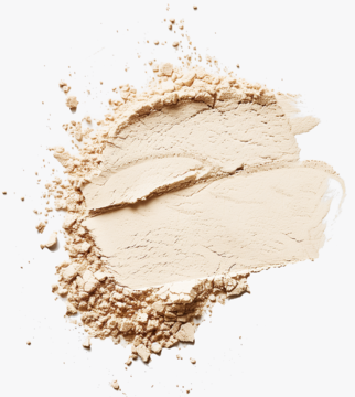 Alterra Loose Powder 01 Light, jasnobeżowy puder sypki, rozsypany na białym tle, z widocznymi smugami, matujący.