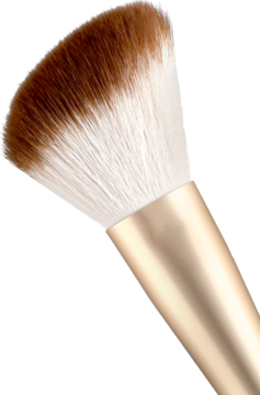 Zbliżenie na pędzel do różu Alterra We Love Leo, ścięte, dwukolorowe włosie, złoty uchwyt.