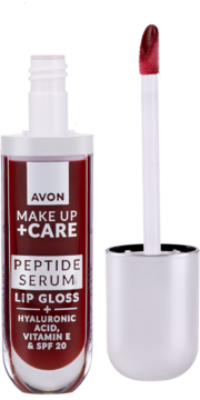 Avon Make Up + Care Peptide Serum Lip Gloss Cherry Glow z kwasem hialuronowym, wit. E i SPF 20, z aplikatorem.