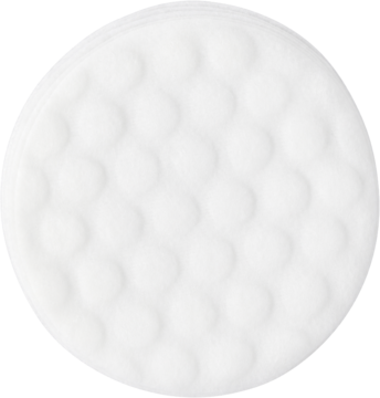 Zbliżenie na biały, okrągły płatek tonizujący Isana Vitamin C Toner Pad z wyraźną, wytłoczoną teksturą.