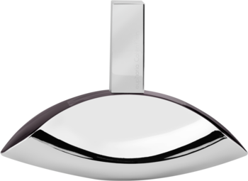 Perfumy Calvin Klein Euphoria, elegancka, srebrna butelka o owalnym kształcie, widok z przodu.