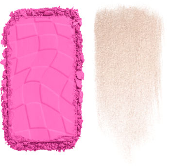 NYX Buttermelt Face Palette: próbki różowego różu z wzorem i beżowego rozświetlacza dla jasnej karnacji.