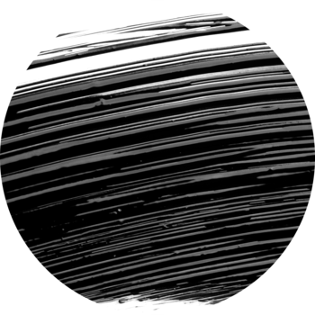 Okrągły obraz z czarno-białymi liniami o ukośnej perspektywie, tworzący abstrakcyjny wzór tekstury.
