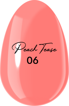 Błyszczący lakier hybrydowy Peach Tease 06 w kształcie jaja, brzoskwiniowy róż z połyskiem.