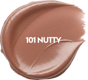 Kremowy swatch kosmetyku w odcieniu 101 Nutty, ciepły beżowo-brązowy, z lekko błyszczącym wykończeniem.