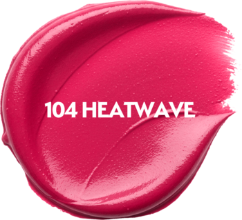Kremowa próbka pomadki w kolorze fuksji z numerem 104 Heatwave, widoczne pociągnięcia aplikatora.