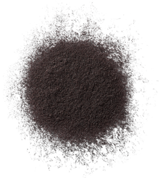 Abstrakcyjna plama ciemnych mikrowłókien celulozowych do zagęszczania włosów, z puszystymi krawędziami.