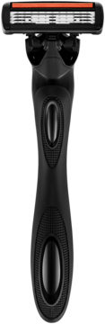Czarna maszynka BIC Hybrid Flex 4, 4 ostrza z pomarańczowym paskiem, teksturowana rączka, widok z przodu.