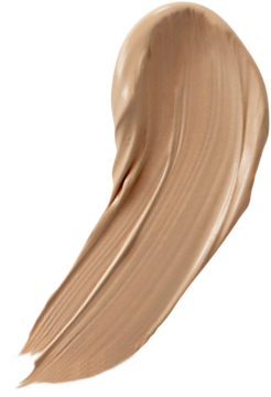 Beżowy, kremowy swatch podkładu do twarzy z widocznymi pociągnięciami aplikatora na czarnym tle.