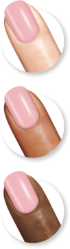 Jasnoróżowy, błyszczący lakier Sally Hansen Miracle Gel 160 Pinky Promise na trzech palcach o różnej karnacji.