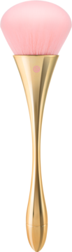 Pędzel Essence Nuts About You, jasnoróżowe włosie, złota, elegancka rączka z delikatnym wygięciem, widok z przodu.