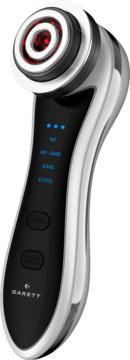 Garett Beauty Fresh Skin Pro, urządzenie do mezoterapii, czarno-srebrne, widok pod kątem, z czerwonym światłem.