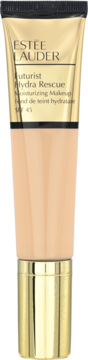 Estée Lauder Futurist Hydra Rescue Moisturizing Makeup SPF 45, beżowa tubka z złotym korkiem, widok z przodu.