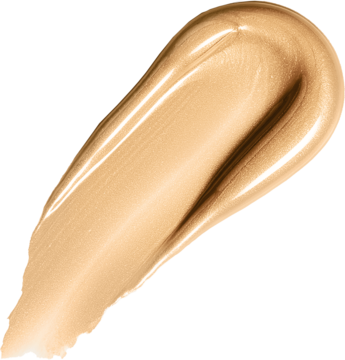 Smuga płynnego, jasnobeżowego rozświetlacza Rimmel Multi Tasker Turbocharged Glow, perłowe glow.