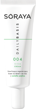Biała tuba kremu Soraya Daily Basis 004 Cica, nawilżająco-regenerujący krem z centella asiatica, widok z przodu.