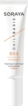 Soraya Daily Basis 005 Wygładzająco-rozjaśniające serum pod oczy z kofeiną w białej tubce, widok przód.