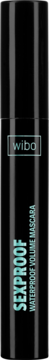 Czarny tusz do rzęs Wibo SEXYPROOF Waterproof Volume Mascara, pionowy widok z przodu, niebieskie detale.