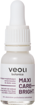 Veoli Botanica Maxi Care Bright serum do okolic oczu w białej butelce z zakraplaczem, widok z przodu.