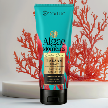 Turkusowy balsam do ciała Barwa Algae Moments z wąkrotą i algami, ukojenie dla skóry wrażliwej, widok z przodu.