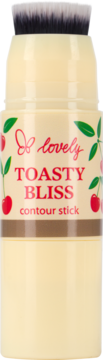 Lovely Toasty Bliss contour stick w kremowym opakowaniu z zintegrowanym pędzlem i wisienkami, widok z przodu.