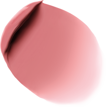 Zbliżenie na różowo-brązową matową pomadkę w płynie Bourjois Cloud Crème Cafe Creme, rozmazana plama na żółtym tle.