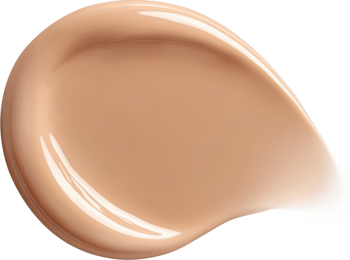 Beżowy, kremowy podkład do twarzy Bourjois Healthy Mix. Zbliżenie na gładką próbkę o błyszczącym wykończeniu.