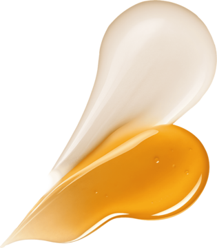 L'Oréal Age Perfect Serum Le Duo: dwie smugi gęstego serum – białe i złociste, wizualizujące podwójną formułę.