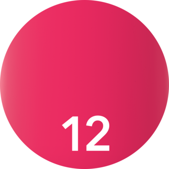 LUMI BLOOM lakier do paznokci, neonowy róż odcień 12. Zaokrąglona etykieta z białym numerem, widok z przodu.