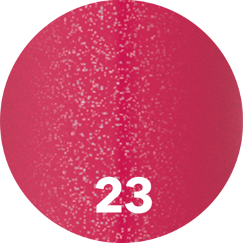 Diamond Glow błyszczyk do ust nr 23, widok od góry, różowe tło z białym brokatem i białą cyfrą 23.