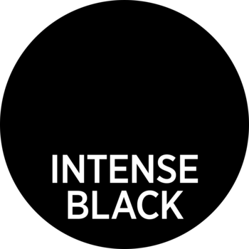 Grafika promocyjna tuszu CELEBRITY EYES. Na czarnym tle duży, biały napis "INTENSE BLACK".